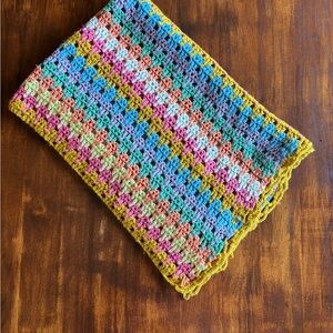 Vintage Multi Colored Crocheted Blanket Afghan Lap Blanket Handmade